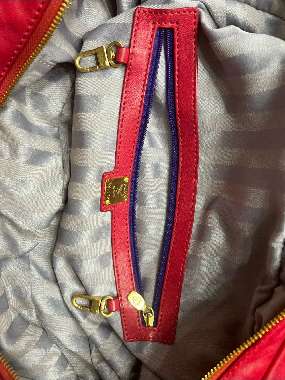 MCM Large Studded Leather Duffle Satchel Bag Fuchsia w Strap & Dust Bag